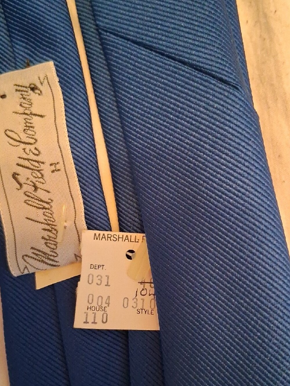 Men's Solid Blue Tie with Subtle Monogram - Picture 3 of 4